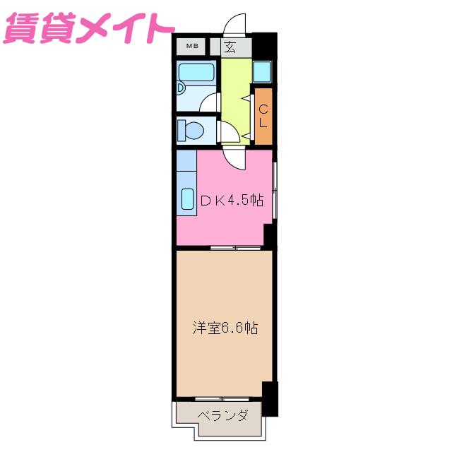 Jビル(1K/5階)の間取り写真