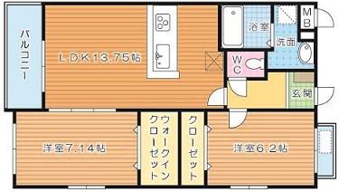 ソレイユ若戸(2LDK/2階)の間取り写真