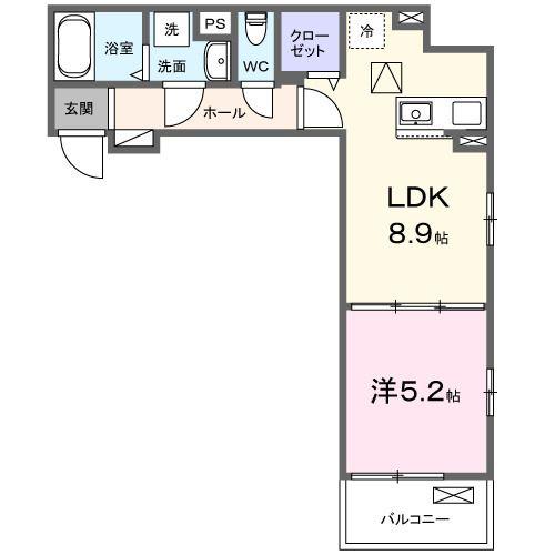 ヒカルサ四日市西浜田(1LDK/1階)の間取り写真