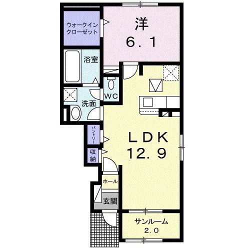 アルコバレーノ B(1LDK/1階)の間取り写真