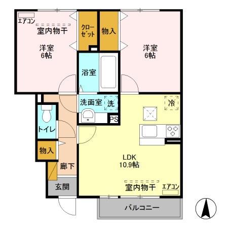 シアン・サージュ A(2LDK/1階)の間取り写真