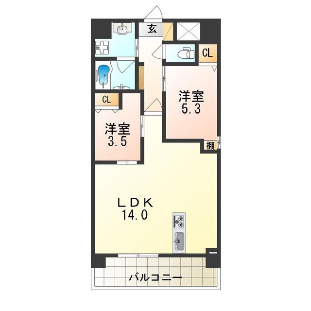 グランマーレ小路駅前(2LDK/3階)の間取り写真