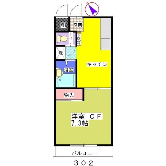 エリール西登戸(1DK/3階)の間取り写真