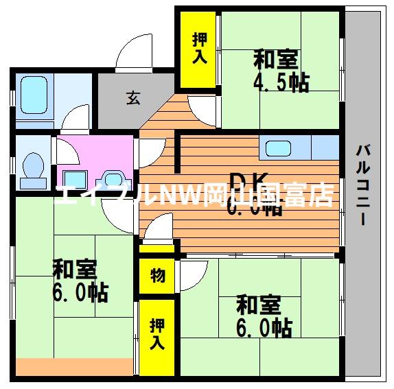 ベルメゾン石田(3DK/1階)の間取り写真