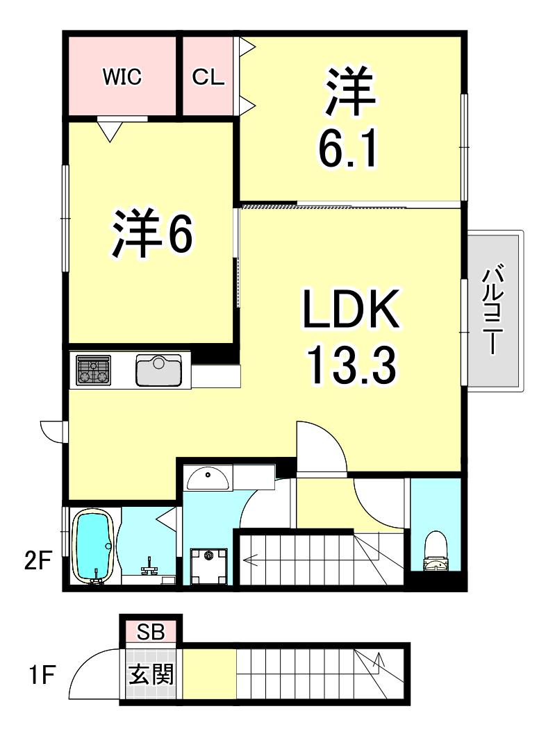 ウィット垂水(2LDK/2階)の間取り写真