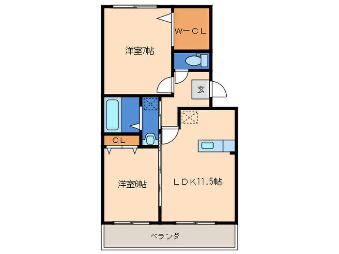 コアロード今宿A棟(2LDK/1階)の間取り写真