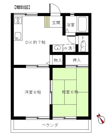 サンハウス B(2DK/2階)の間取り写真