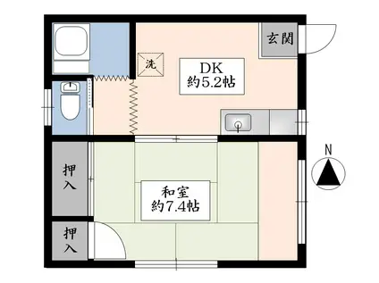 水井荘(1DK/2階)の間取り写真