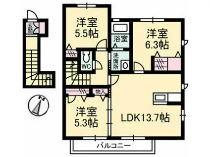 シャーメゾン・カルミア(3LDK/2階)の間取り写真