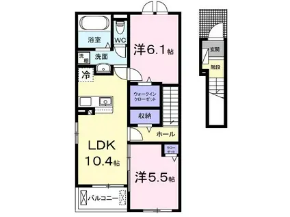 二間塚アパート2(2LDK/2階)の間取り写真