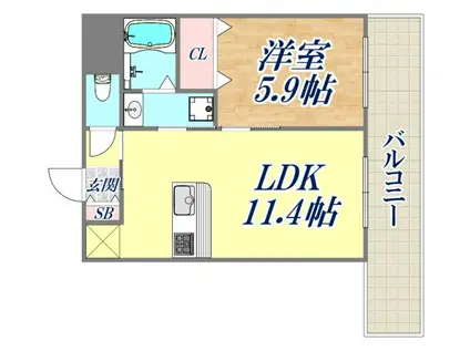 ディームス御幣島(1LDK/5階)の間取り写真