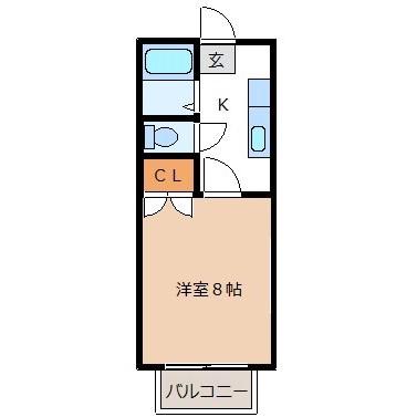 ローズガーデン泉中央(1K/2階)の間取り写真