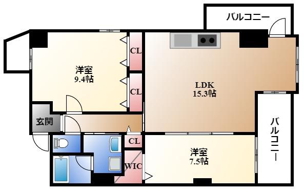 イーグルヘッド橦木(2LDK/10階)の間取り写真
