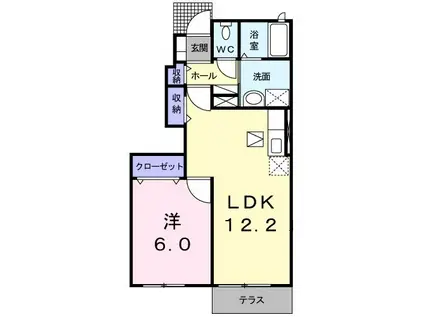 ウィスタリアE(1LDK/1階)の間取り写真