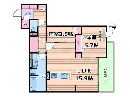 TORISIA REVE(2LDK/2階)の間取り写真