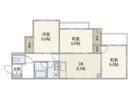 ロイヤル石田A棟(3DK/3階)の間取り写真