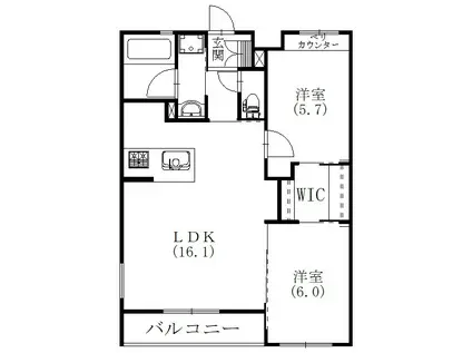 オークセレーノ(2LDK/1階)の間取り写真