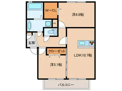 パラディーゾII(2LDK/2階)の間取り写真