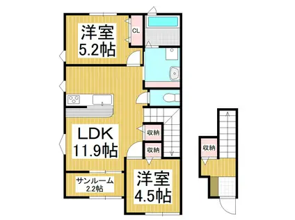 クアトロ常盤A(2LDK/2階)の間取り写真