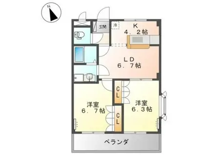 ルーエンビレッジB(2LDK/2階)の間取り写真