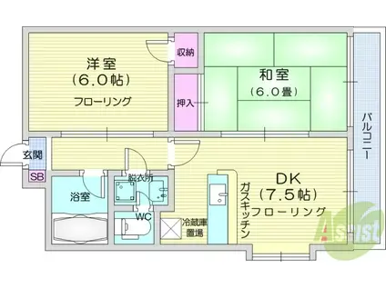 ヒルズアバンテ(2DK/3階)の間取り写真
