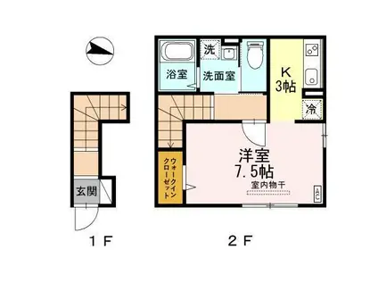 パインハウス III(1K/2階)の間取り写真