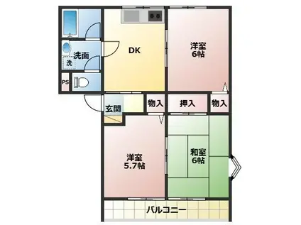 グリーンフルうちはら(3DK/2階)の間取り写真