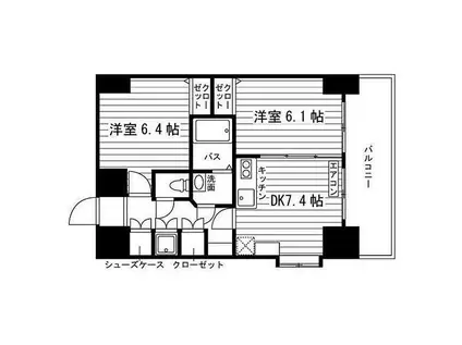 パークサイド加治屋町(2DK/9階)の間取り写真