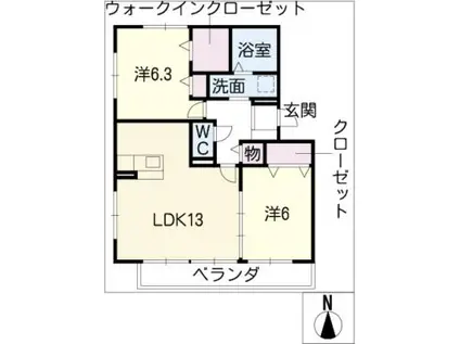 プリオーレ日進 D棟(2LDK/1階)の間取り写真