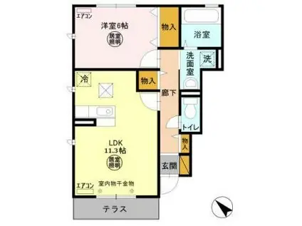 ショコラII(1LDK/1階)の間取り写真