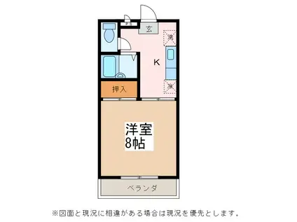 ヴィレッヂII(1K/2階)の間取り写真