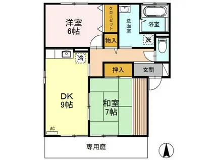 セゾンリーブ B 鳥山上町(2DK/1階)の間取り写真