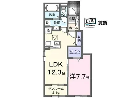 ネオ・ソレイユB(1LDK/1階)の間取り写真