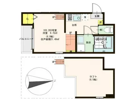 リブフラット元町(1K/2階)の間取り写真