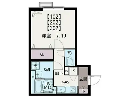 イクシオ六月(1K/1階)の間取り写真