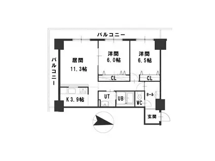 グレイスコート桑園(2LDK/5階)の間取り写真