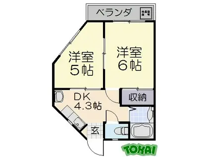 さわやかHLC(2DK/2階)の間取り写真