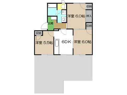 ボーヴィラージュ和田 C棟(3DK/1階)の間取り写真