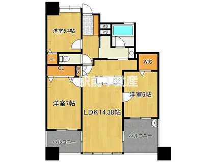 サンリヤンアネックス三国ヶ丘駅前弐番館(3LDK/6階)の間取り写真