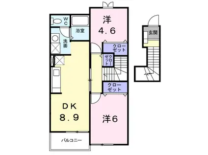 ホーリスト(2DK/2階)の間取り写真