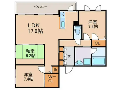 神楽コート上桂(3LDK/1階)の間取り写真