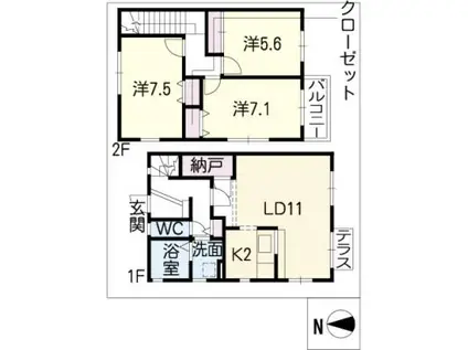 ベルフォール D棟(3LDK/2階)の間取り写真