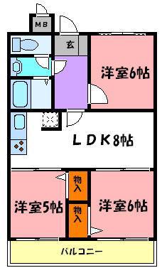 ライオンズマンション西明石(3DK/3階)の間取り写真