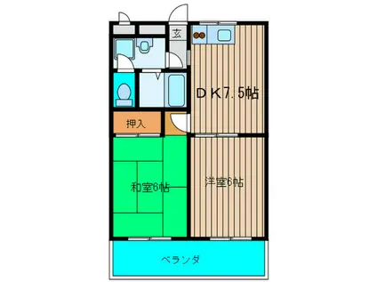 ウエルス・アベニュー(2DK/3階)の間取り写真