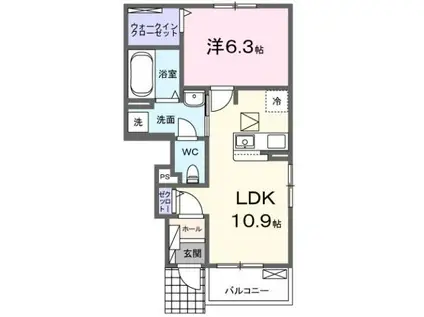 ヤングウッズ柏の葉II(1LDK/1階)の間取り写真