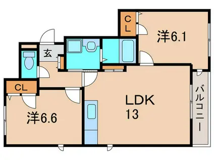 ラジェント御願塚(2LDK/2階)の間取り写真