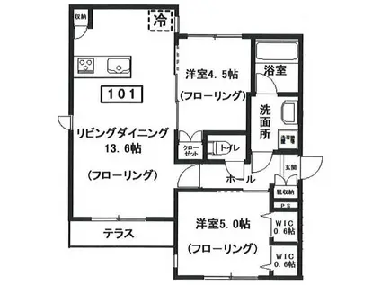 へーベルメゾン中央5丁目南棟(2LDK/1階)の間取り写真