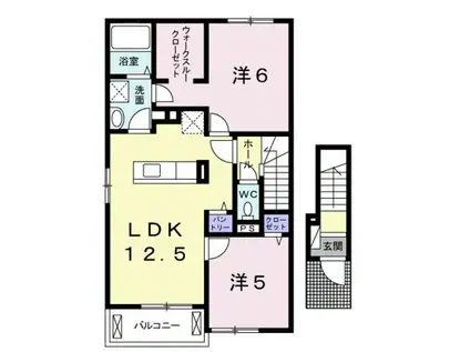 ラ・リュー B(2LDK/2階)の間取り写真