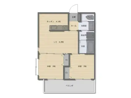 グリーンヒルカラテラス(2LDK/1階)の間取り写真