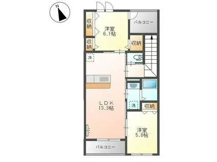 メルヴェーユII(2LDK/2階)の間取り写真